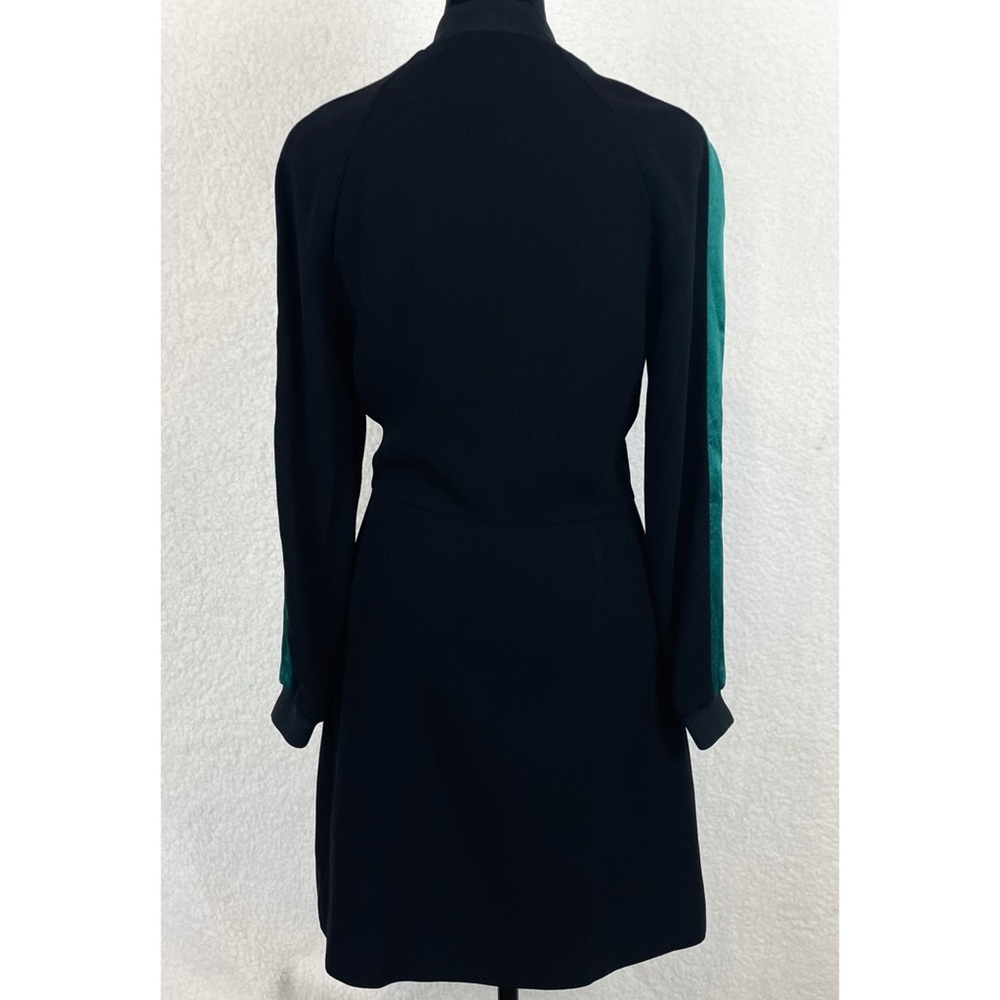 MAJE • Black/Green Rizia Contrast-Inset A-Line Long Sleeve Mini Dress, S - Picture 8 of 16